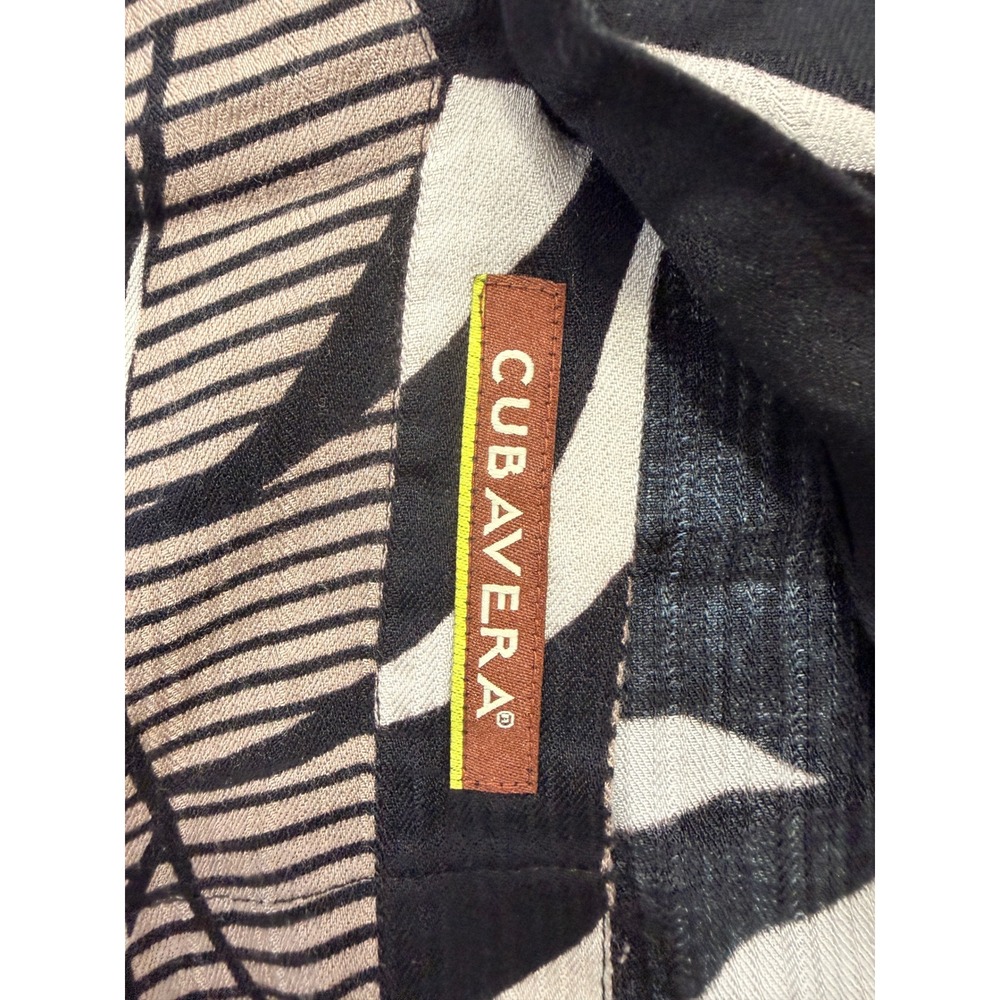Cubavera Palm Leaf Button Down Shirt Mens Small Black Beige Tropical Rayon Camp - Picture 5 of 8